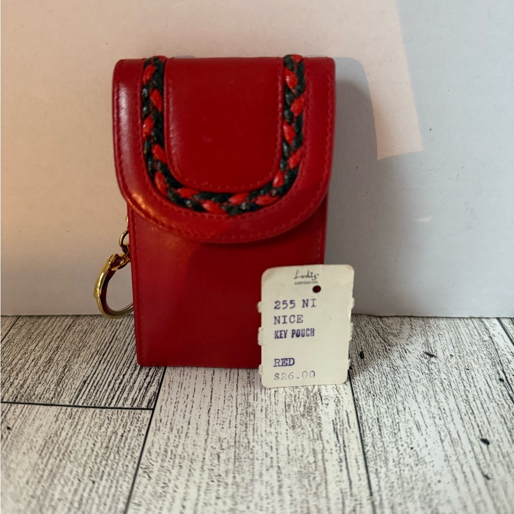 Rare Vintage LODIS Red Leather Nice Key Pouch Key Holder Key Ring Made In Spain